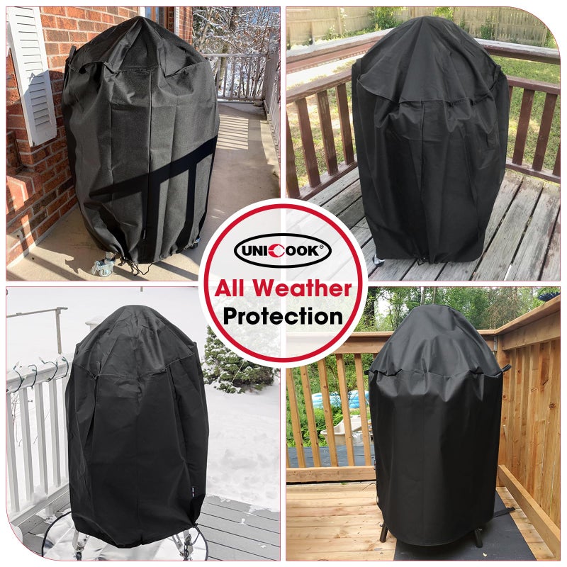Unicook Round Smoker Cover 30 Inch, Heavy Duty Waterproof Charcoal Kettle BBQ Grill Cover, Fade Resistant Barrel Protector, Fits Weber Char-Griller Akorn Kamado and More, 30" Dia x 36" H - Image 3